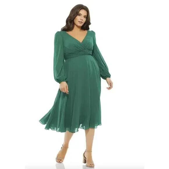 NWT Mac Duggal 67914 Women's Chiffon‎ Bishop Sleeve Surplice Gown Plus 24W $398 - Picture 1 of 5